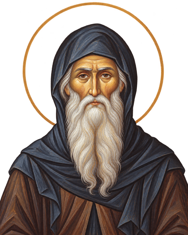 Icon-inspired portrait of Saint Antony the Great in monastic garb
